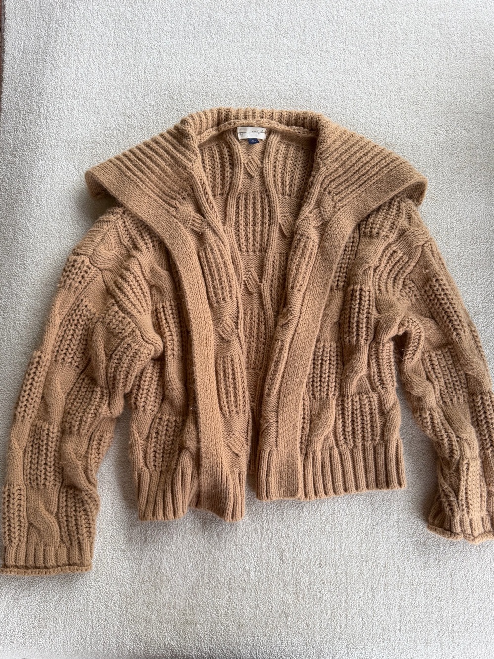 Universal Thread Camel Cable Knit Hooded Cardigan